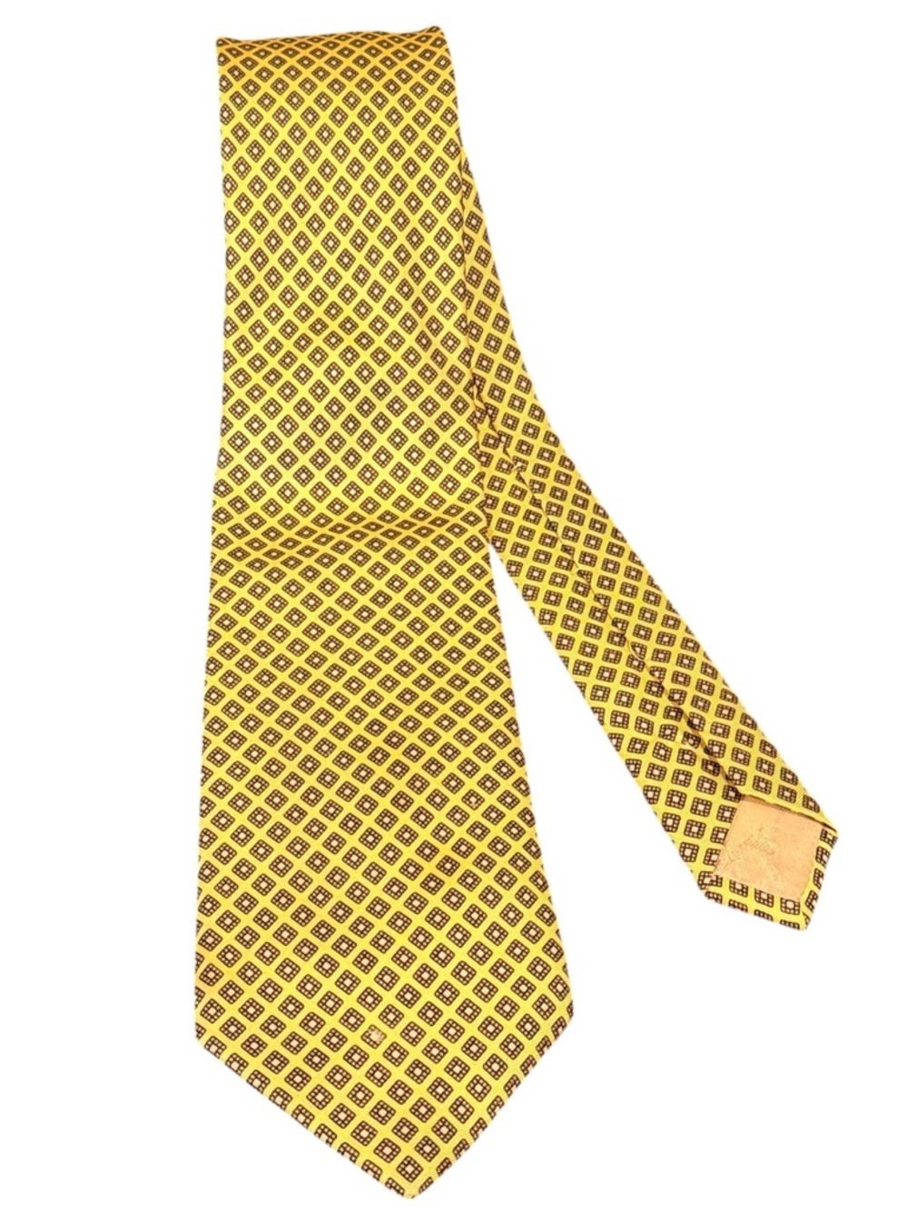Aquascutum of London Silk Tie Yellow Navy Diamond Foulard Geometric British